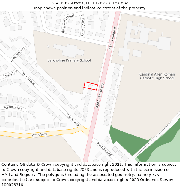 314, BROADWAY, FLEETWOOD, FY7 8BA: Location map and indicative extent of plot
