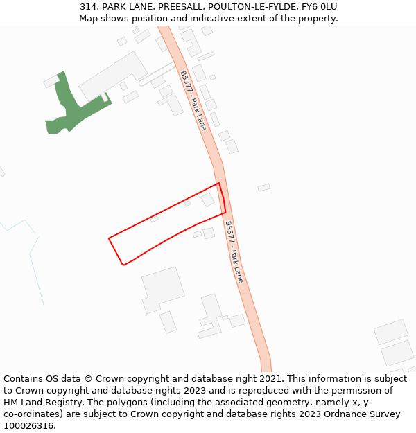 314, PARK LANE, PREESALL, POULTON-LE-FYLDE, FY6 0LU: Location map and indicative extent of plot