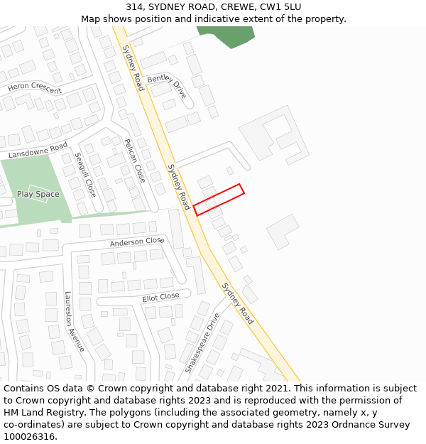 314, SYDNEY ROAD, CREWE, CW1 5LU: Location map and indicative extent of plot