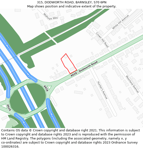 315, DODWORTH ROAD, BARNSLEY, S70 6PN: Location map and indicative extent of plot