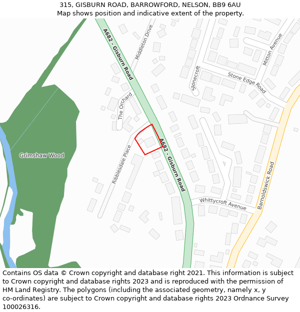 315, GISBURN ROAD, BARROWFORD, NELSON, BB9 6AU: Location map and indicative extent of plot
