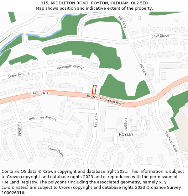 315, MIDDLETON ROAD, ROYTON, OLDHAM, OL2 5EB: Location map and indicative extent of plot