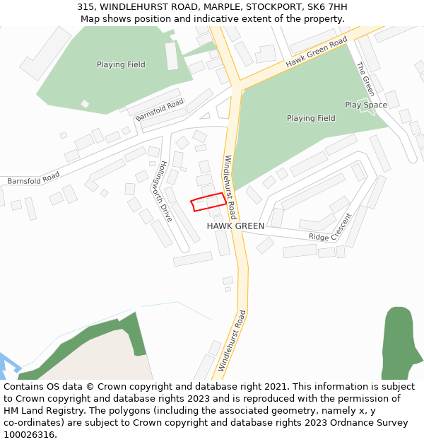 315, WINDLEHURST ROAD, MARPLE, STOCKPORT, SK6 7HH: Location map and indicative extent of plot