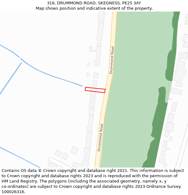 316, DRUMMOND ROAD, SKEGNESS, PE25 3AY: Location map and indicative extent of plot