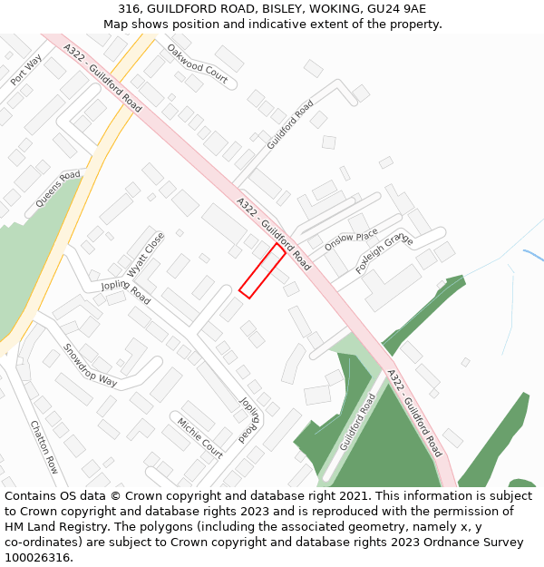 316, GUILDFORD ROAD, BISLEY, WOKING, GU24 9AE: Location map and indicative extent of plot