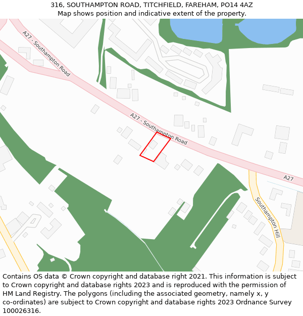 316, SOUTHAMPTON ROAD, TITCHFIELD, FAREHAM, PO14 4AZ: Location map and indicative extent of plot