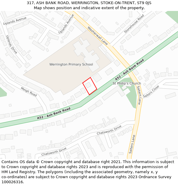 317, ASH BANK ROAD, WERRINGTON, STOKE-ON-TRENT, ST9 0JS: Location map and indicative extent of plot