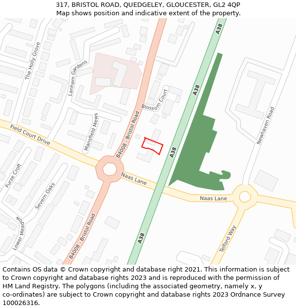 317, BRISTOL ROAD, QUEDGELEY, GLOUCESTER, GL2 4QP: Location map and indicative extent of plot