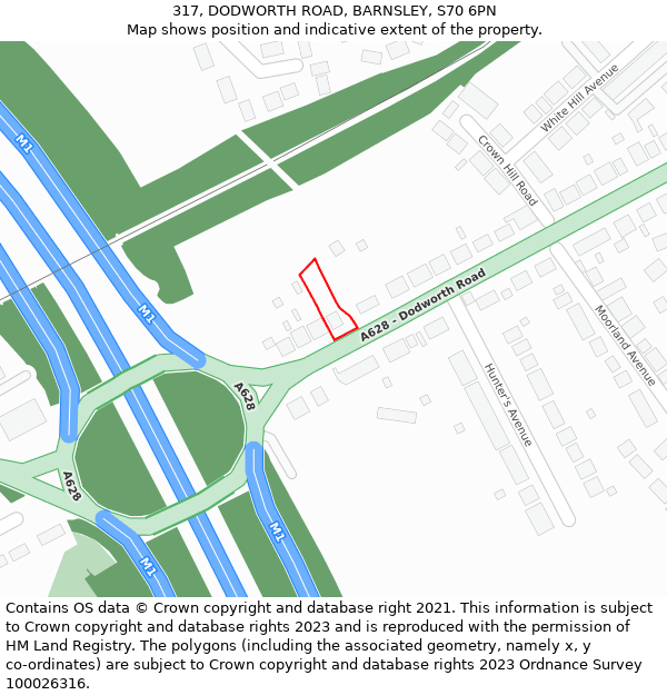 317, DODWORTH ROAD, BARNSLEY, S70 6PN: Location map and indicative extent of plot