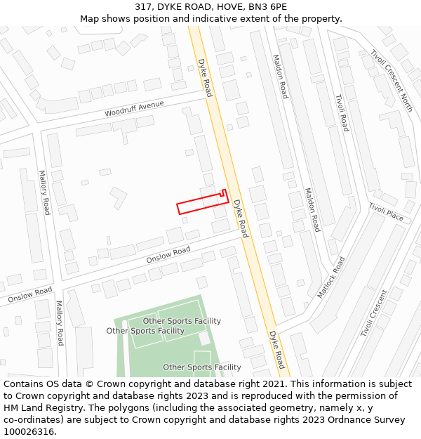 317, DYKE ROAD, HOVE, BN3 6PE: Location map and indicative extent of plot