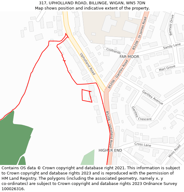 317, UPHOLLAND ROAD, BILLINGE, WIGAN, WN5 7DN: Location map and indicative extent of plot