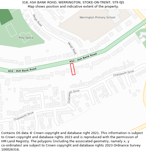 318, ASH BANK ROAD, WERRINGTON, STOKE-ON-TRENT, ST9 0JS: Location map and indicative extent of plot