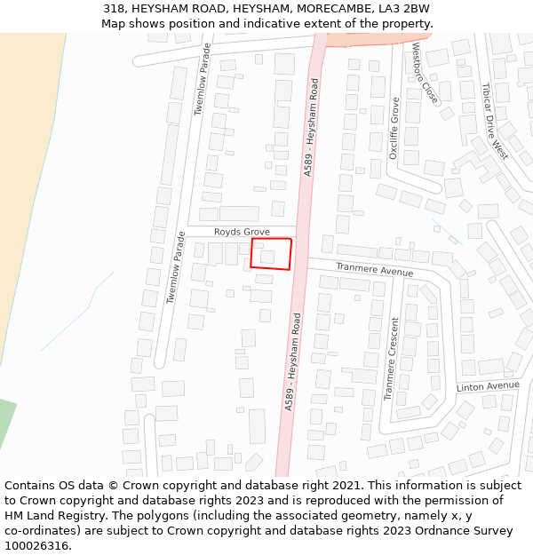 318, HEYSHAM ROAD, HEYSHAM, MORECAMBE, LA3 2BW: Location map and indicative extent of plot