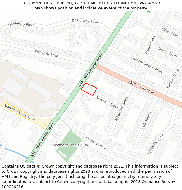 318, MANCHESTER ROAD, WEST TIMPERLEY, ALTRINCHAM, WA14 5NB: Location map and indicative extent of plot