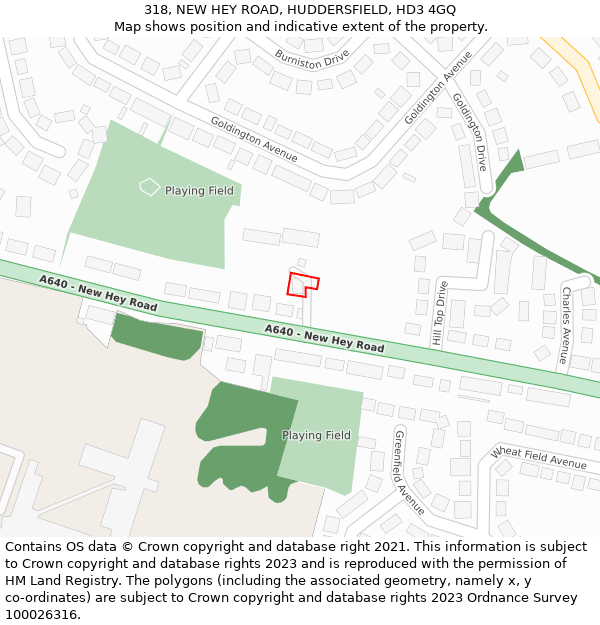 318, NEW HEY ROAD, HUDDERSFIELD, HD3 4GQ: Location map and indicative extent of plot