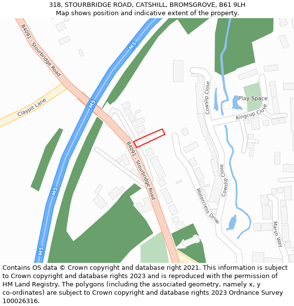318, STOURBRIDGE ROAD, CATSHILL, BROMSGROVE, B61 9LH: Location map and indicative extent of plot