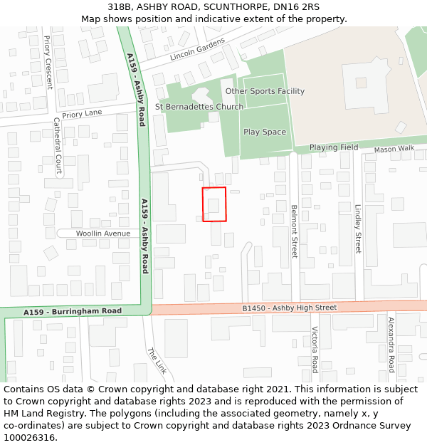 318B, ASHBY ROAD, SCUNTHORPE, DN16 2RS: Location map and indicative extent of plot