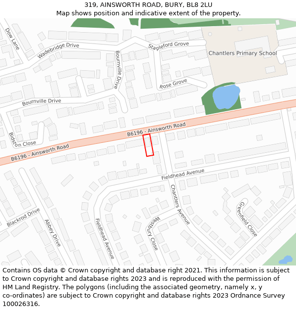 319, AINSWORTH ROAD, BURY, BL8 2LU: Location map and indicative extent of plot