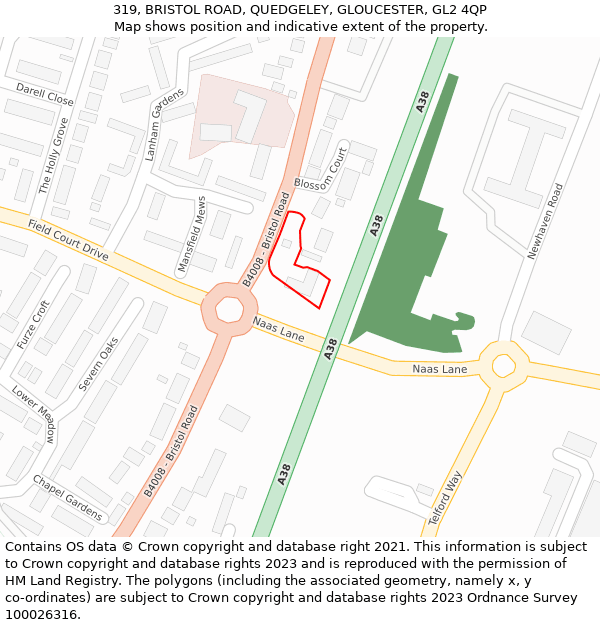 319, BRISTOL ROAD, QUEDGELEY, GLOUCESTER, GL2 4QP: Location map and indicative extent of plot