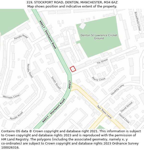 319, STOCKPORT ROAD, DENTON, MANCHESTER, M34 6AZ: Location map and indicative extent of plot
