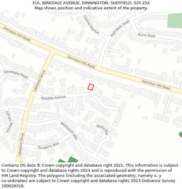 31A, BIRKDALE AVENUE, DINNINGTON, SHEFFIELD, S25 2SX: Location map and indicative extent of plot