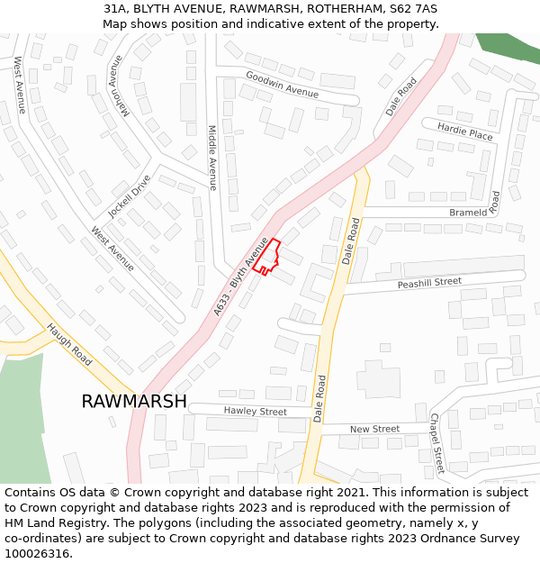 31A, BLYTH AVENUE, RAWMARSH, ROTHERHAM, S62 7AS: Location map and indicative extent of plot