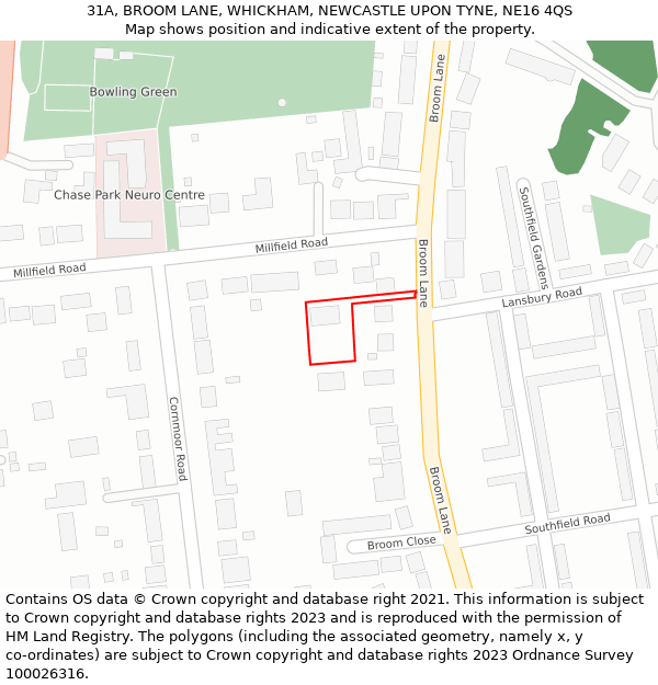 31A, BROOM LANE, WHICKHAM, NEWCASTLE UPON TYNE, NE16 4QS: Location map and indicative extent of plot