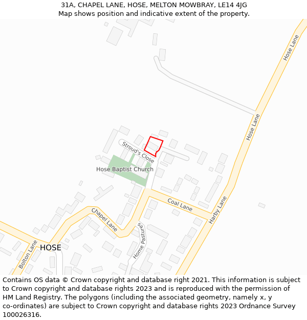 31A, CHAPEL LANE, HOSE, MELTON MOWBRAY, LE14 4JG: Location map and indicative extent of plot