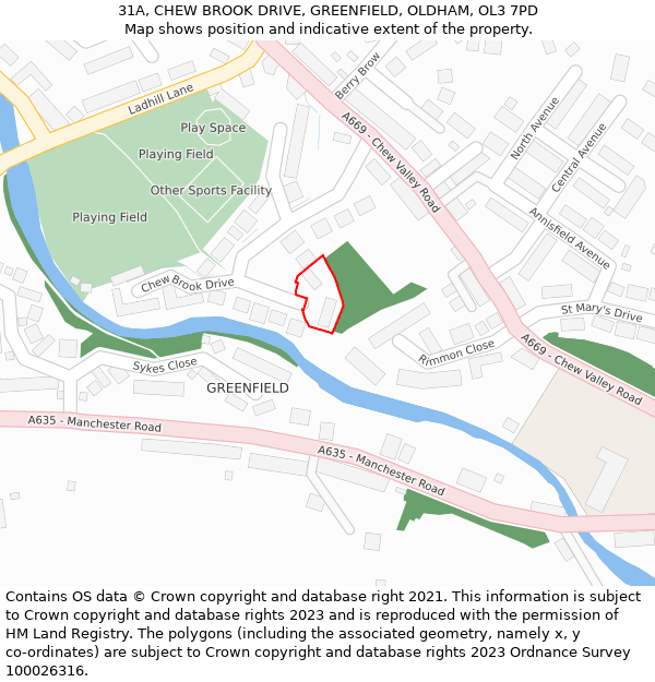 31A, CHEW BROOK DRIVE, GREENFIELD, OLDHAM, OL3 7PD: Location map and indicative extent of plot