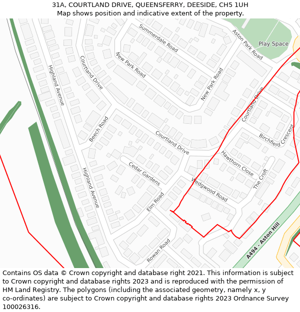 31A, COURTLAND DRIVE, QUEENSFERRY, DEESIDE, CH5 1UH: Location map and indicative extent of plot