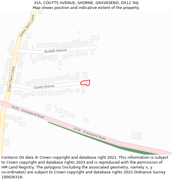 31A, COUTTS AVENUE, SHORNE, GRAVESEND, DA12 3HJ: Location map and indicative extent of plot