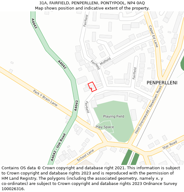 31A, FAIRFIELD, PENPERLLENI, PONTYPOOL, NP4 0AQ: Location map and indicative extent of plot