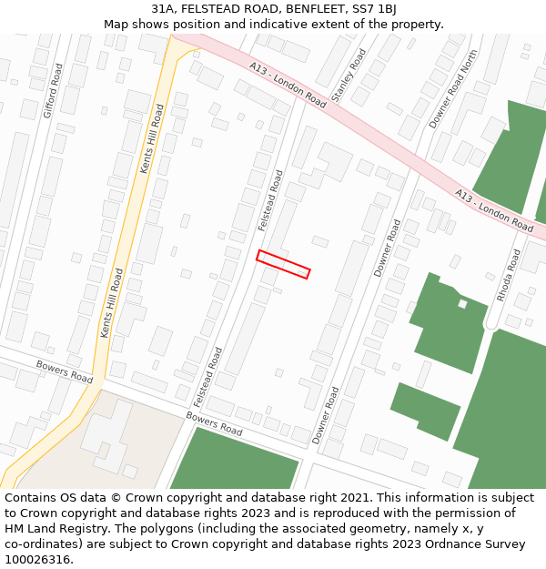 31A, FELSTEAD ROAD, BENFLEET, SS7 1BJ: Location map and indicative extent of plot