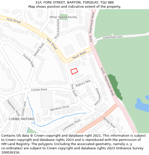 31A, FORE STREET, BARTON, TORQUAY, TQ2 8BE: Location map and indicative extent of plot