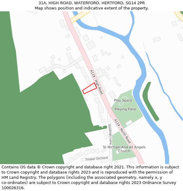 31A, HIGH ROAD, WATERFORD, HERTFORD, SG14 2PR: Location map and indicative extent of plot