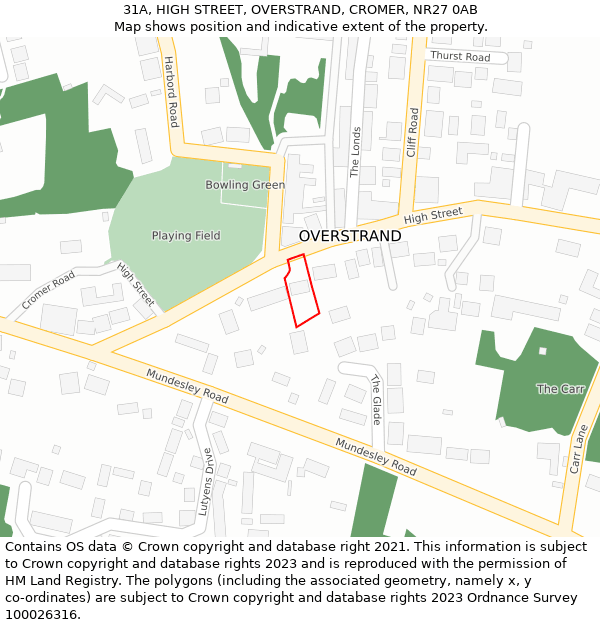 31A, HIGH STREET, OVERSTRAND, CROMER, NR27 0AB: Location map and indicative extent of plot