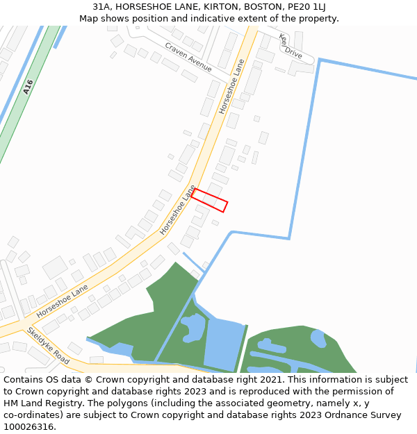 31A, HORSESHOE LANE, KIRTON, BOSTON, PE20 1LJ: Location map and indicative extent of plot