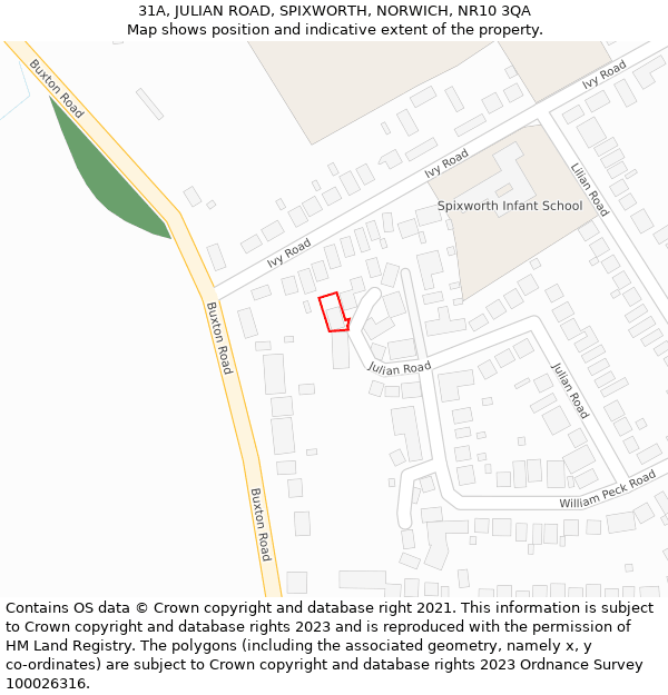 31A, JULIAN ROAD, SPIXWORTH, NORWICH, NR10 3QA: Location map and indicative extent of plot