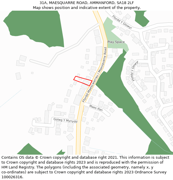 31A, MAESQUARRE ROAD, AMMANFORD, SA18 2LF: Location map and indicative extent of plot