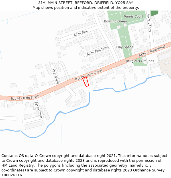 31A, MAIN STREET, BEEFORD, DRIFFIELD, YO25 8AY: Location map and indicative extent of plot