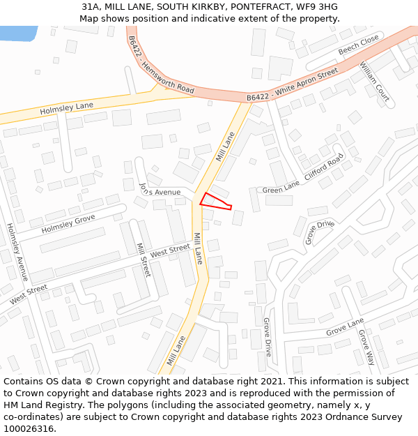 31A, MILL LANE, SOUTH KIRKBY, PONTEFRACT, WF9 3HG: Location map and indicative extent of plot