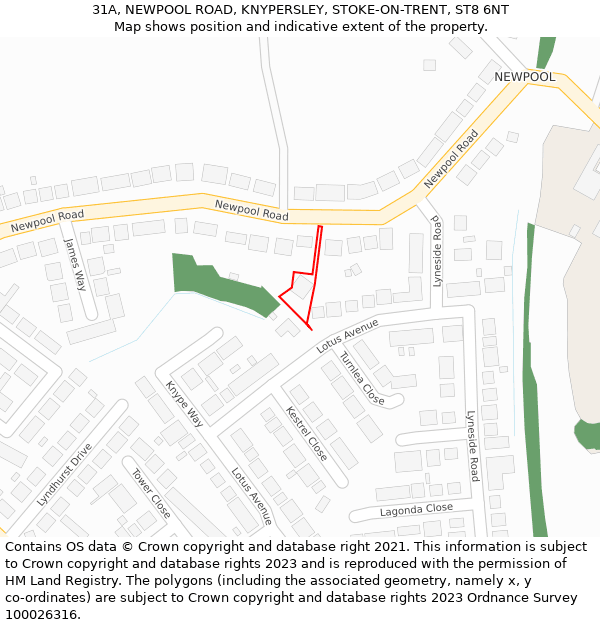 31A, NEWPOOL ROAD, KNYPERSLEY, STOKE-ON-TRENT, ST8 6NT: Location map and indicative extent of plot