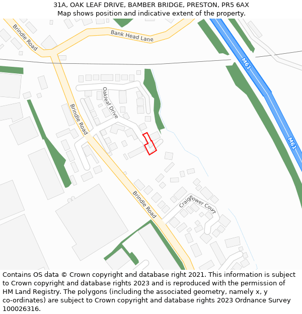 31A, OAK LEAF DRIVE, BAMBER BRIDGE, PRESTON, PR5 6AX: Location map and indicative extent of plot