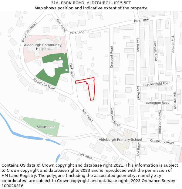 31A, PARK ROAD, ALDEBURGH, IP15 5ET: Location map and indicative extent of plot