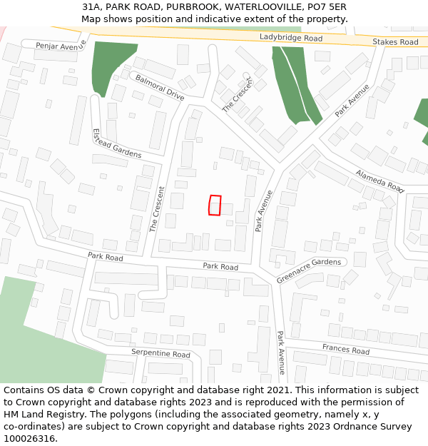 31A, PARK ROAD, PURBROOK, WATERLOOVILLE, PO7 5ER: Location map and indicative extent of plot