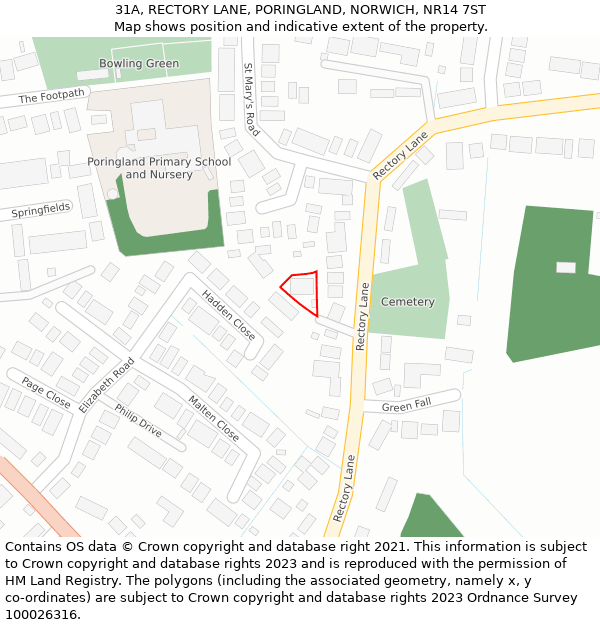 31A, RECTORY LANE, PORINGLAND, NORWICH, NR14 7ST: Location map and indicative extent of plot
