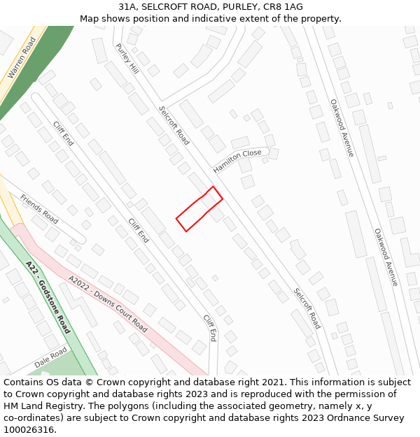 31A, SELCROFT ROAD, PURLEY, CR8 1AG: Location map and indicative extent of plot