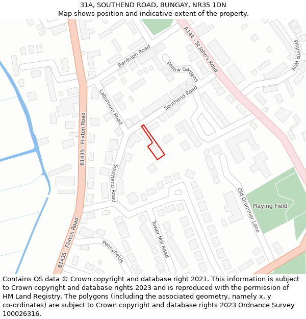 31A, SOUTHEND ROAD, BUNGAY, NR35 1DN: Location map and indicative extent of plot