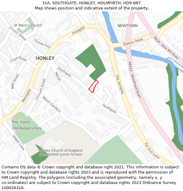 31A, SOUTHGATE, HONLEY, HOLMFIRTH, HD9 6NT: Location map and indicative extent of plot