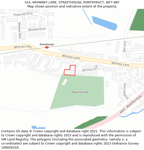 31A, WHINNEY LANE, STREETHOUSE, PONTEFRACT, WF7 6BY: Location map and indicative extent of plot